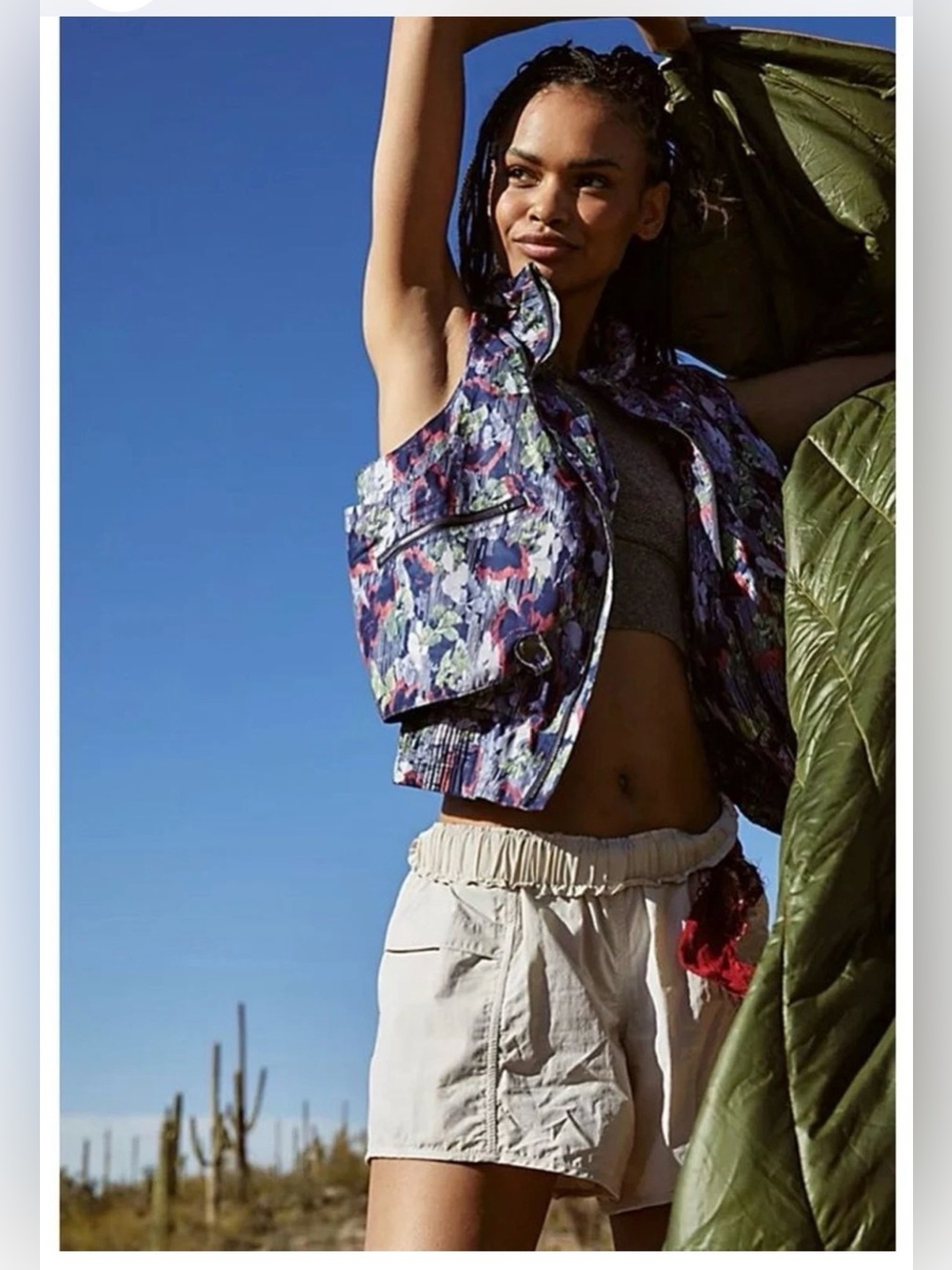Free People FP Movement Off The Grid Supernova Floral Printed Cargo Vest